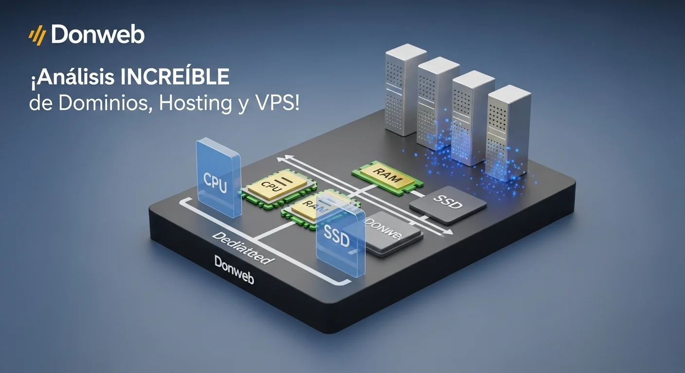 Diagrama que representa la infraestructura de un Donweb VPS, mostrando recursos dedicados de CPU, RAM y SSD para un rendimiento superior.