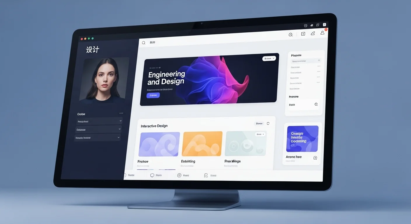 Una pantalla mostrando un sistema de diseño de interfaz de usuario (UI/UX), ilustrando el concepto de ingeniería de diseño gráfico.
