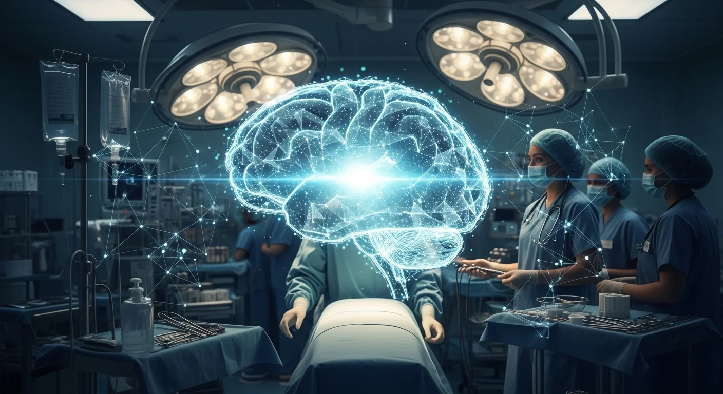 Imagen conceptual de un cerebro digital brillante con redes neuronales interconectadas sobre un fondo médico, representando la inteligencia artificial aplicada a la medicina.