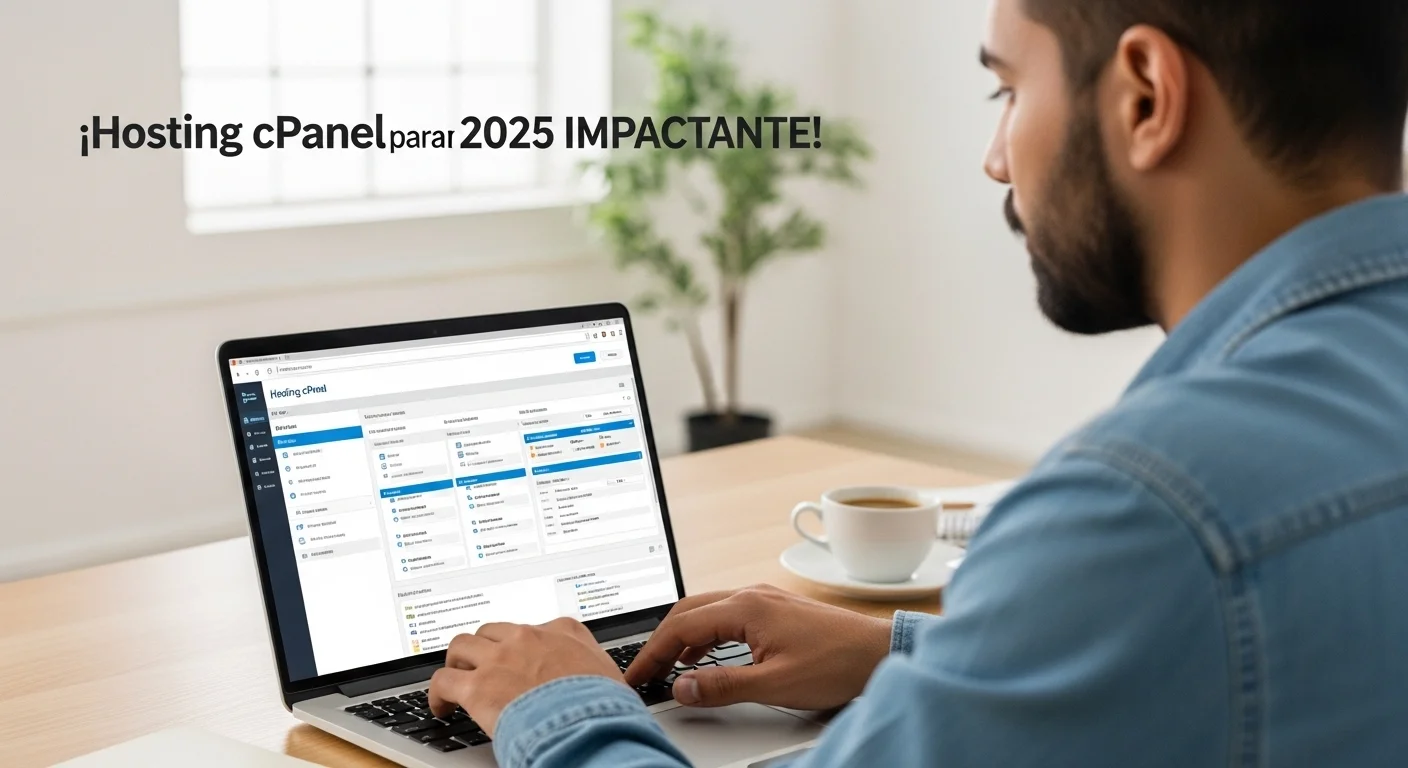 Un desarrollador web utilizando la intuitiva interfaz de Hosting cPanel en un ordenador portátil para gestionar los archivos y bases de datos de su sitio web.