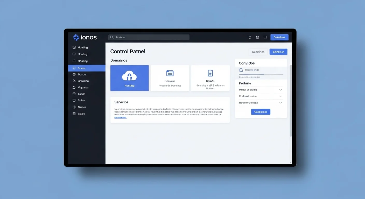Panel de control principal de Ionos mostrando las opciones para gestionar hosting, dominios y servicios en la nube.