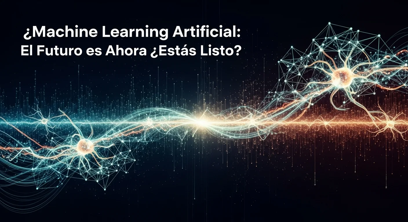 Una visualización conceptual del Machine Learning Artificial, mostrando redes neuronales y flujos de datos abstractos que simbolizan el aprendizaje.
