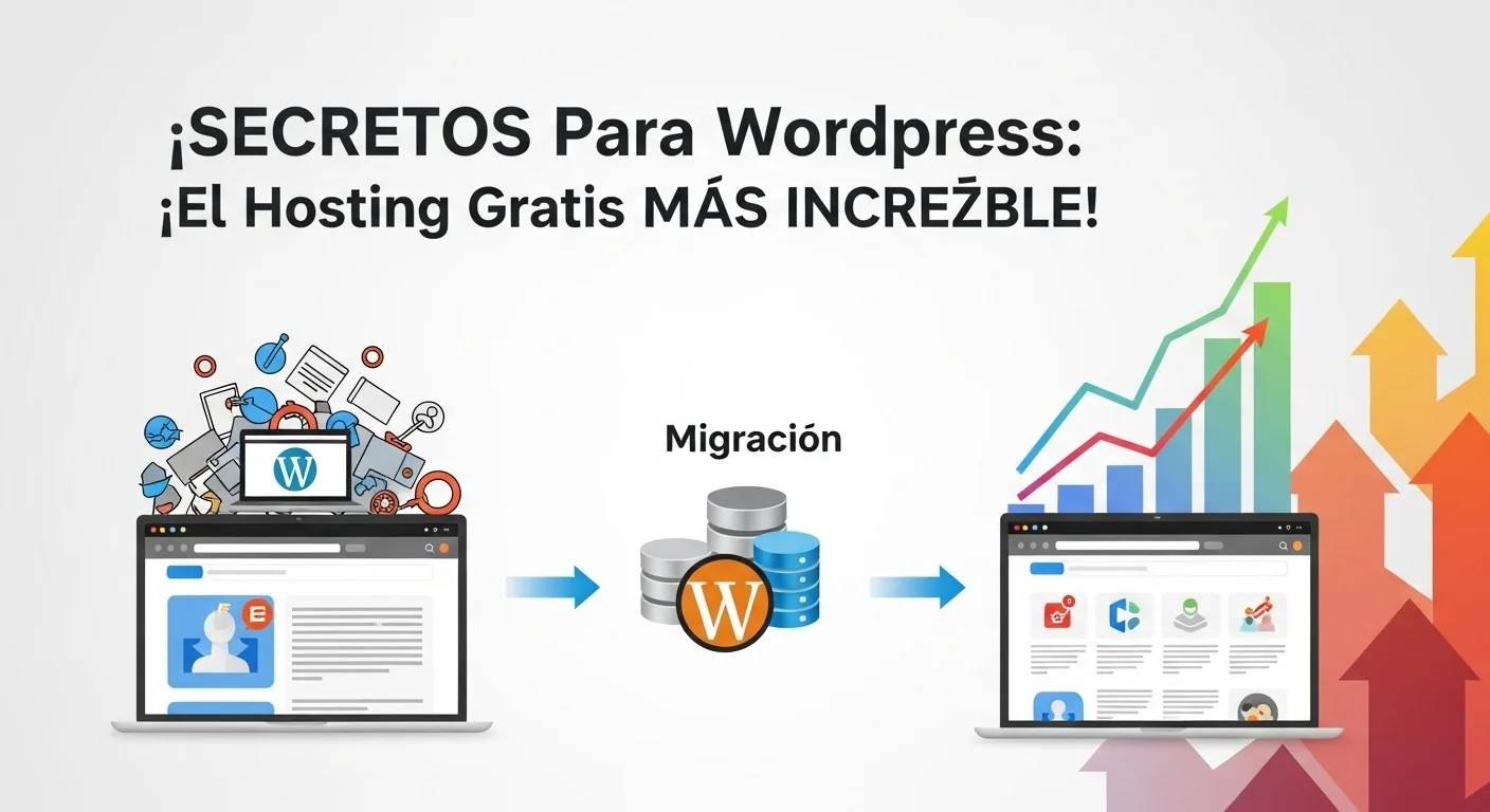 Gráfico que ilustra el proceso de migración de un hosting gratuito a un hosting de pago para WordPress, mostrando un crecimiento.