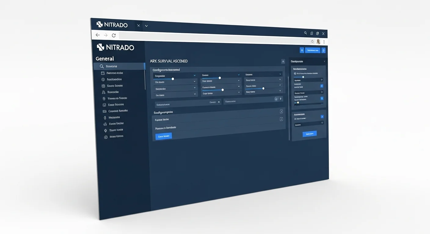 Panel de control de la interfaz web de Nitrado, mostrando las opciones de configuración general para un server nitrado de Ark: Survival Ascended.