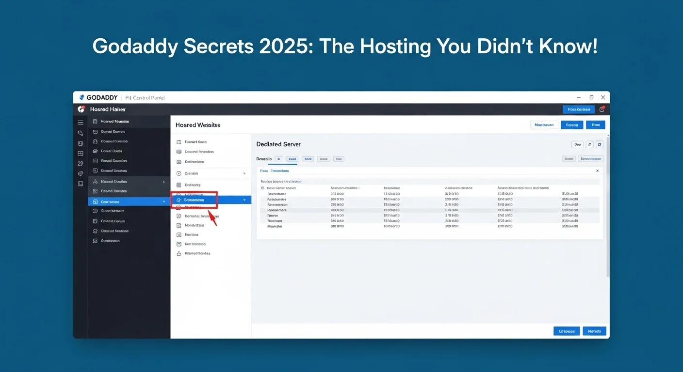 Captura de pantalla del panel de administración de un servidor de Godaddy, mostrando opciones para gestionar un hosting godaddy y un godaddy servidor dedicado.