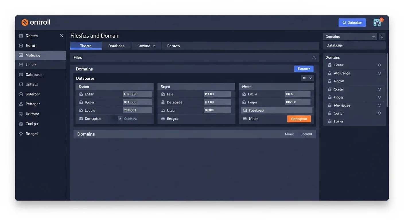 Interfaz de un panel de control de uno de los proveedores de hosting y dominio, mostrando opciones de gestión de archivos y bases de datos.