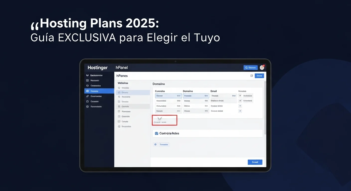 Interfaz del panel de control hPanel de Hostinger, mostrando opciones de gestión de sitios web, dominios y correos de forma intuitiva.