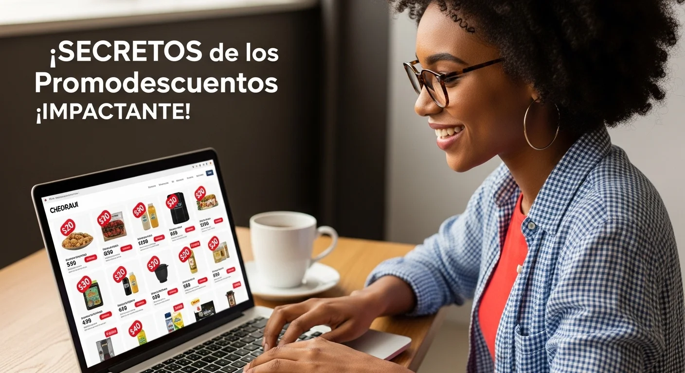 Una persona usando una laptop para comprar en la tienda en línea de Chedraui, mostrando una pantalla con liquidaciones y descuentos.