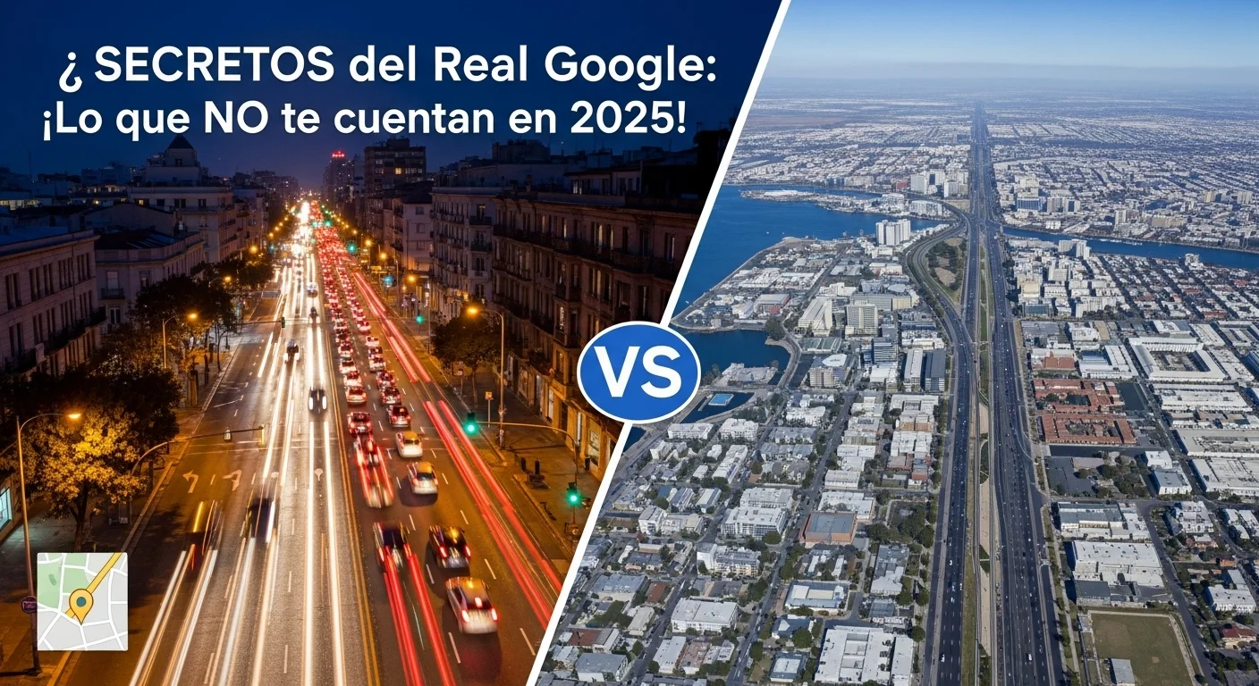 Una composición de imágenes que muestra la diferencia entre Google Maps con datos en tiempo real como el tráfico y la vista estática de satélite de Google Earth.