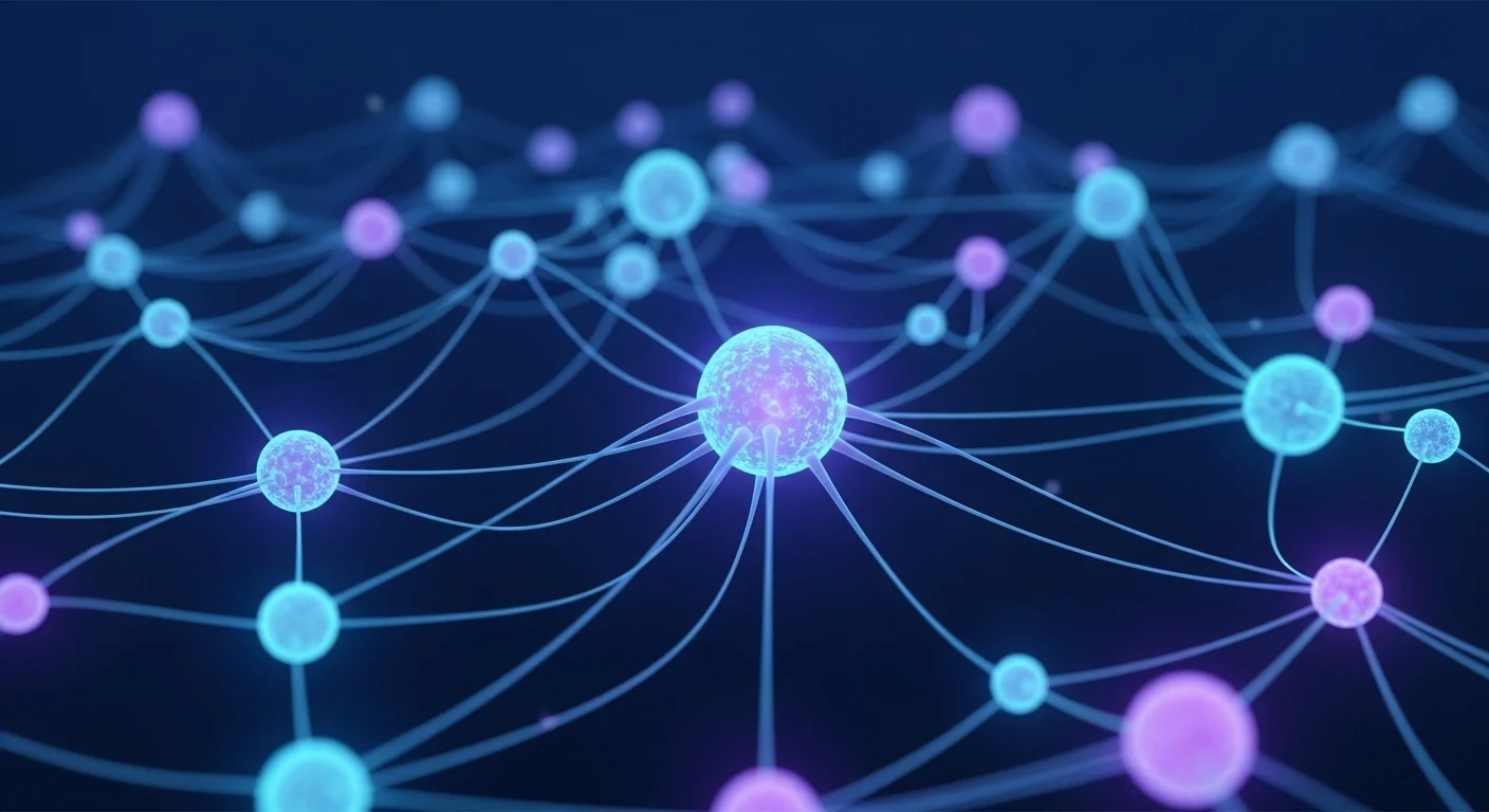Representación visual de una red neuronal artificial con nodos y conexiones brillantes, ilustrando la complejidad de la inteligencia artificial con conciencia.