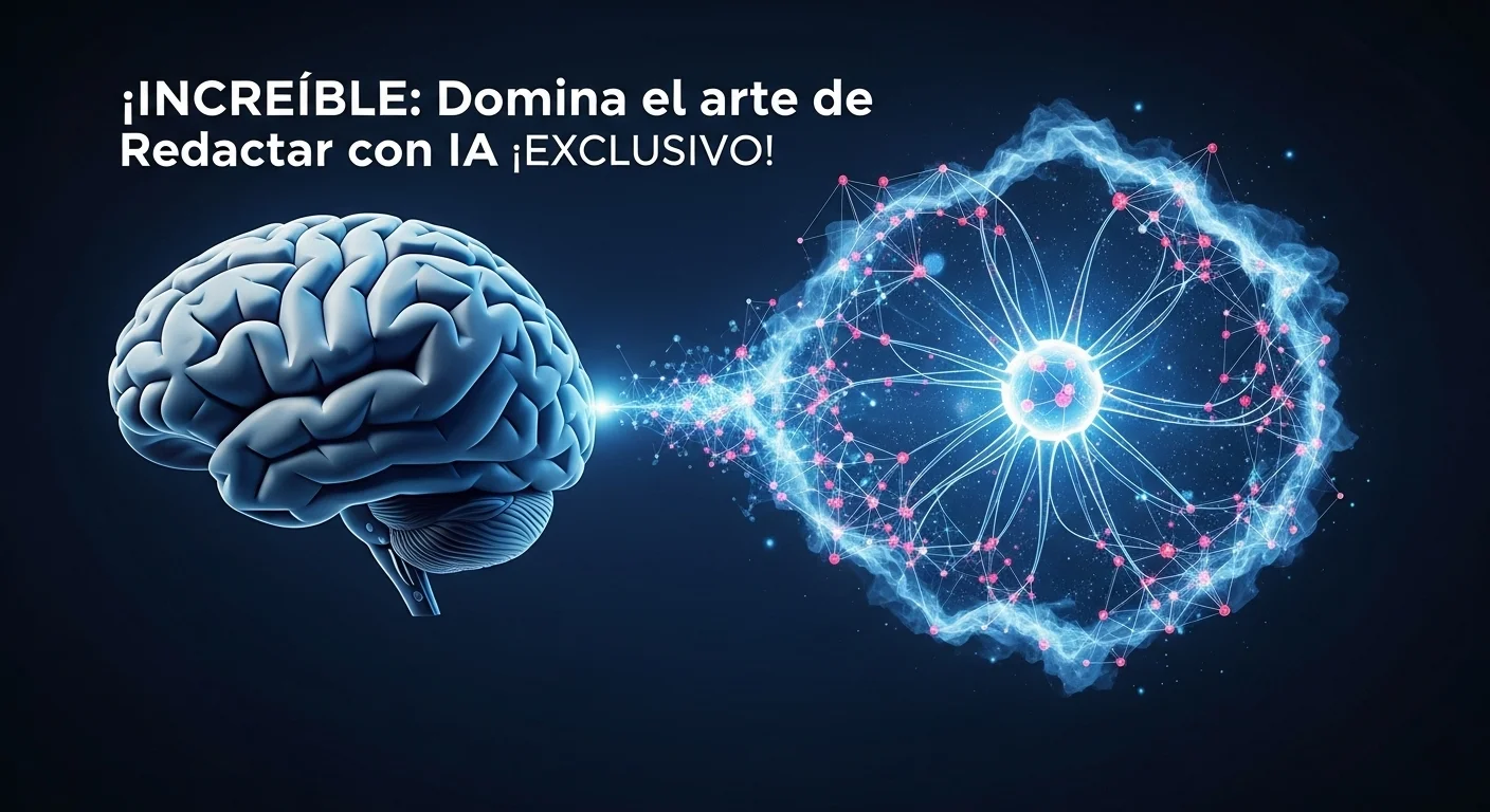 Ilustración de un cerebro humano conectado a una red neuronal, simbolizando el proceso de redactar con inteligencia artificial.