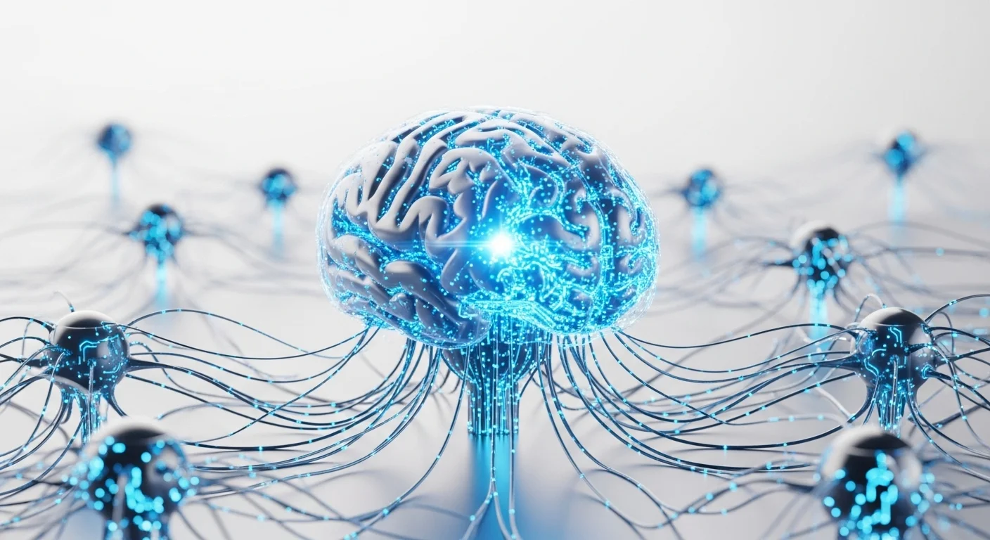 Ilustración de un cerebro digital brillante conectado a redes neuronales, simbolizando el núcleo de la GPT Artificial. [1]