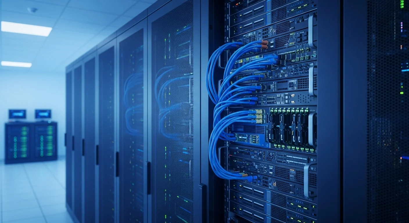 Representación gráfica de un rack de servidores en un centro de datos, simbolizando la infraestructura física detrás de un Server Vps.