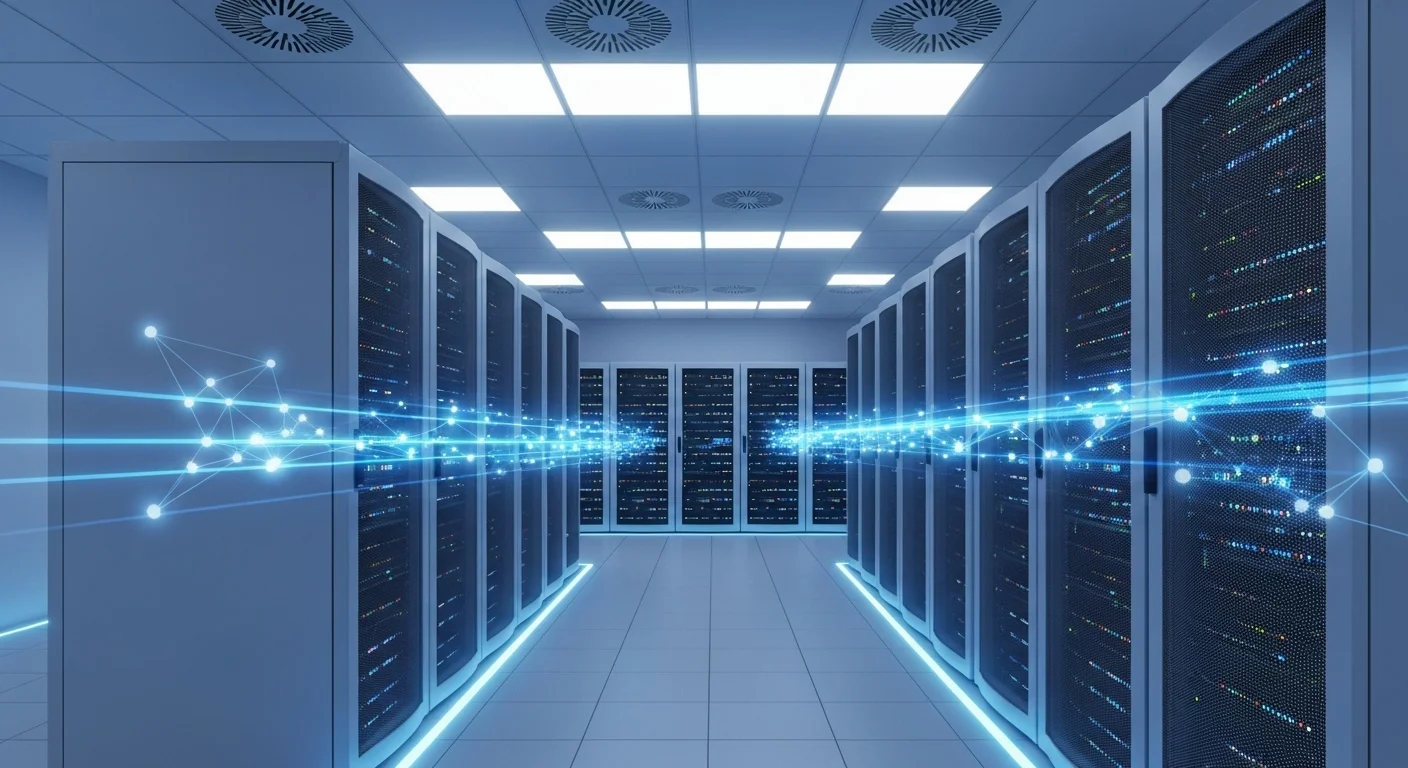 Ilustración de racks de servidores que representan el alto rendimiento y la velocidad de los planes de Banahosting.