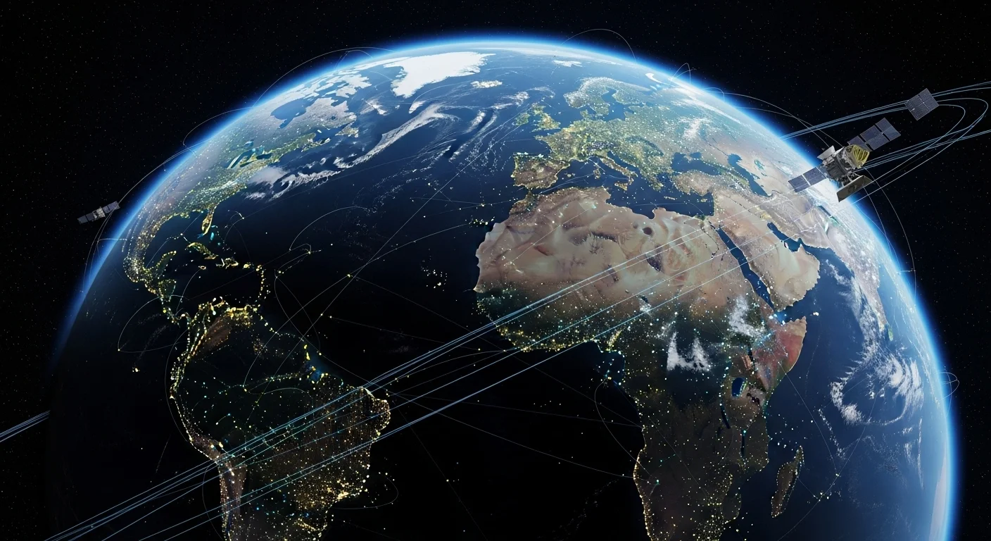 Vista de la Tierra desde el espacio mostrando la interconexión de datos de Maps Satélite.