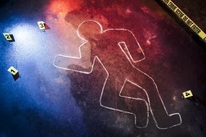 murder crime scene with yellow tape at night