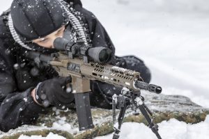 A shooter shooting in snow