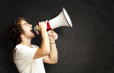 man talking into his megaphone