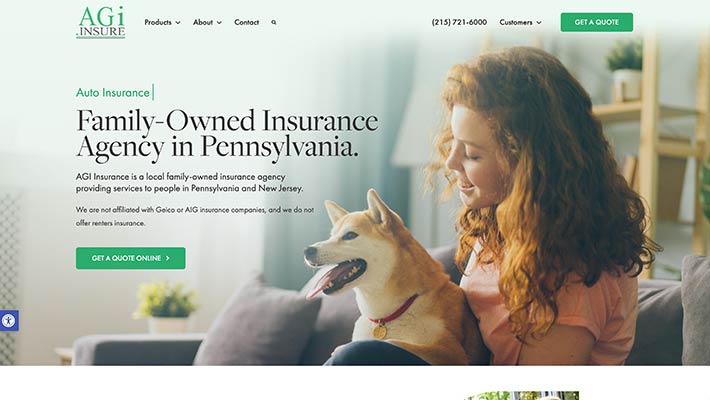Screenshot of insurance agency website created by GravityCerts
