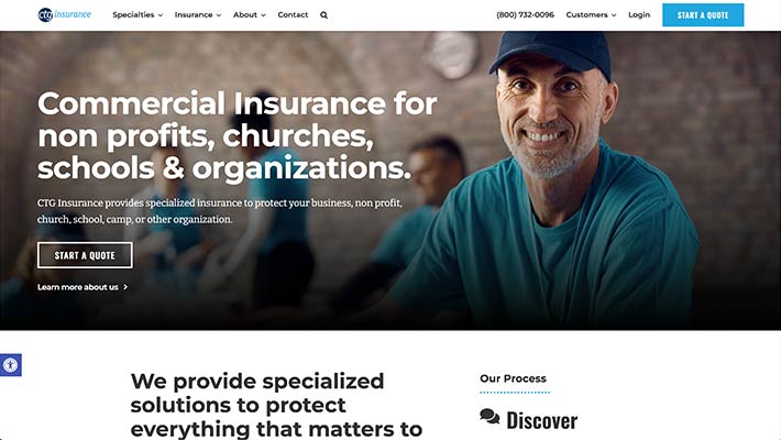 Screenshot of insurance agency website created by GravityCerts