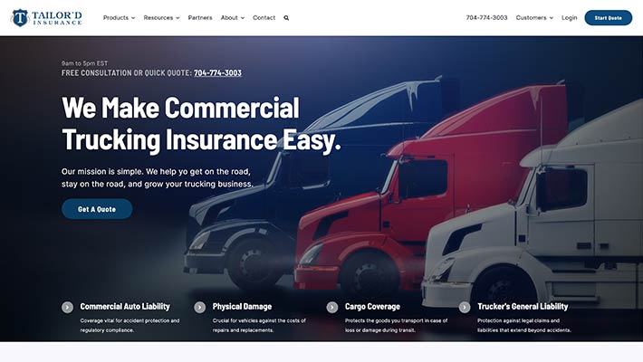 Screenshot of insurance agency website created by GravityCerts