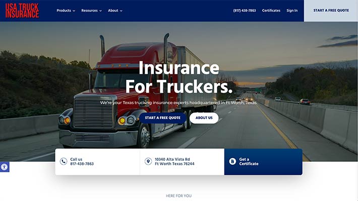 Screenshot of insurance agency website created by GravityCerts