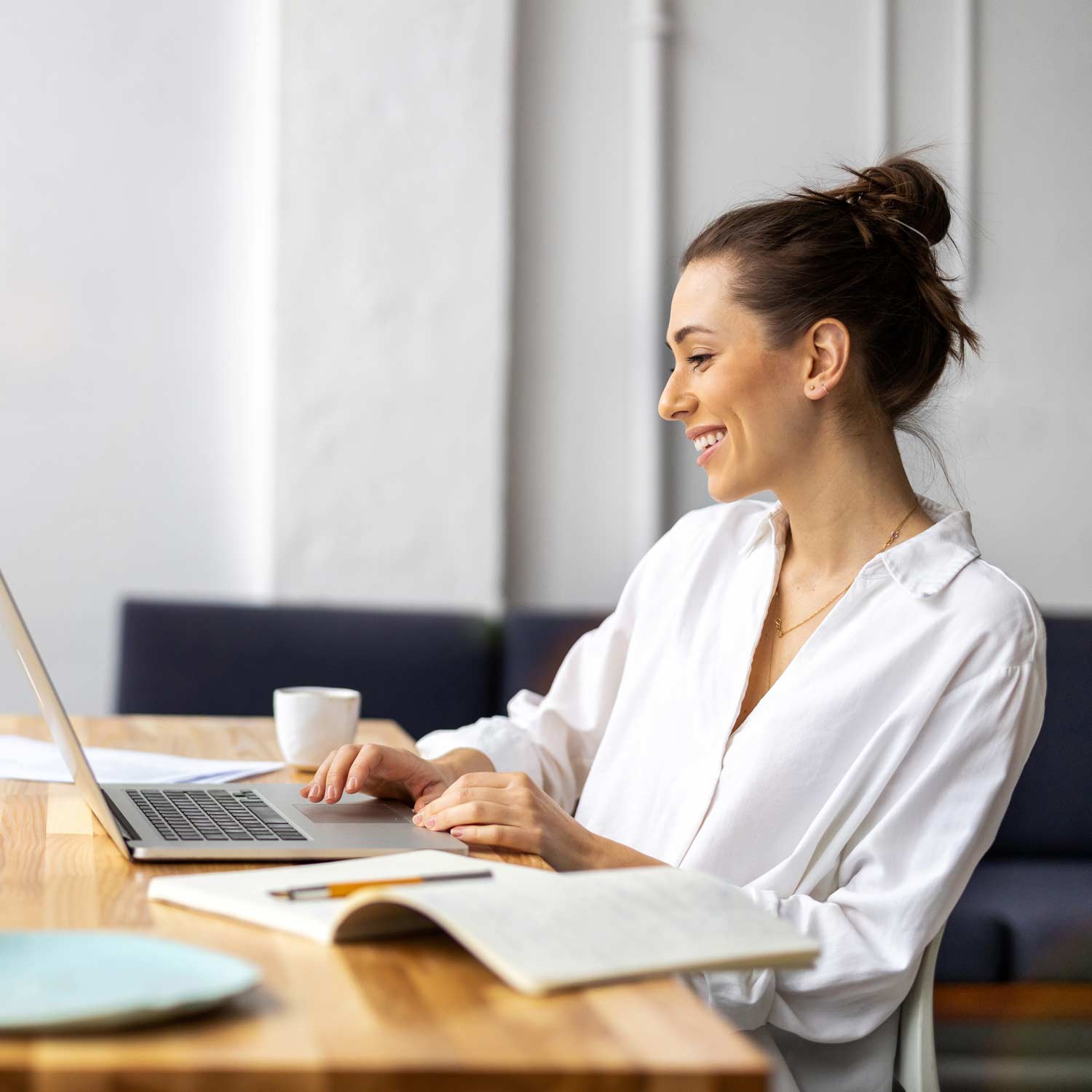 Woman looking at insurance policies on computer Professional Services