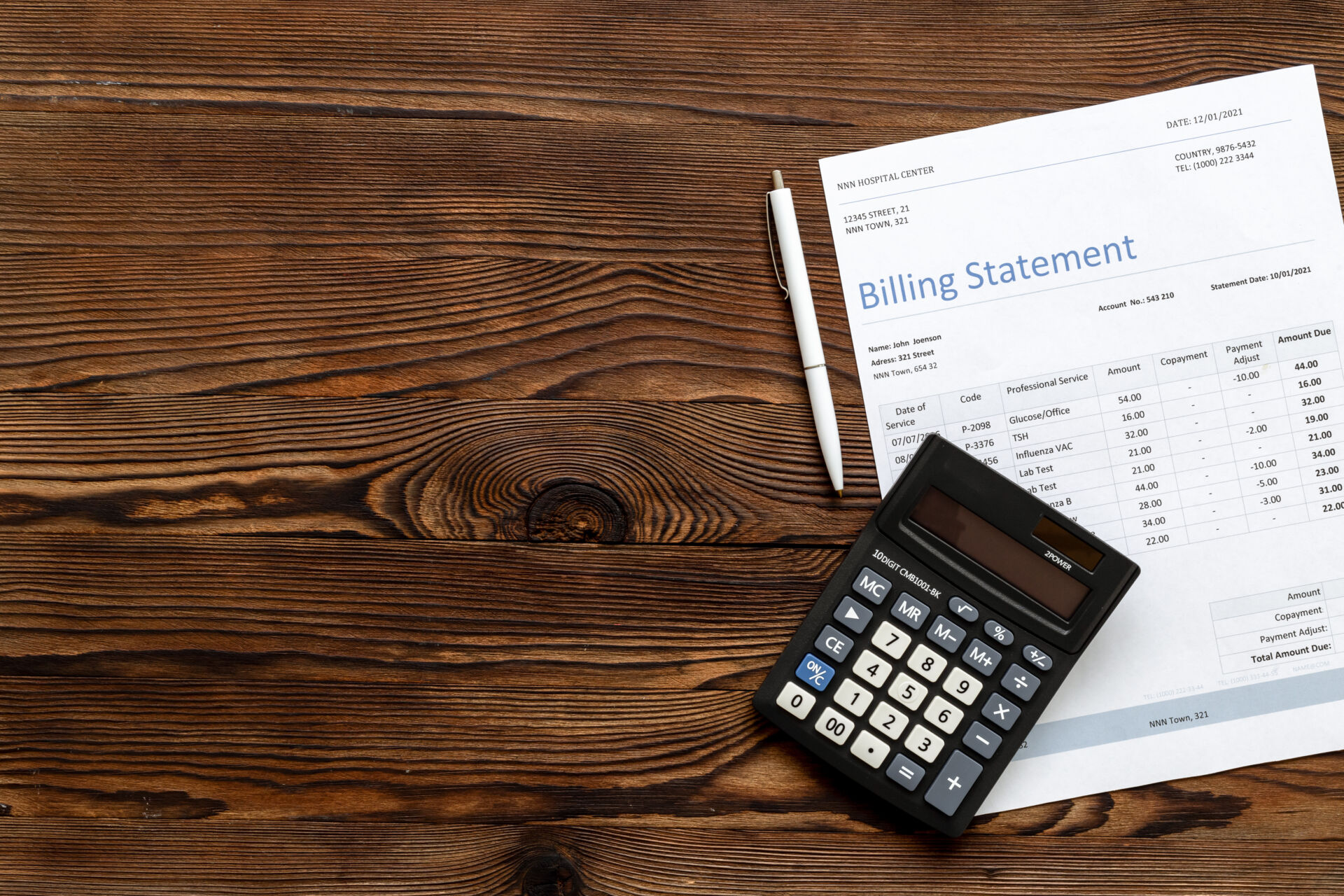 Payment for medical services. Medical health care billing statement in hospital, top view Insurance for Medical Billing Services