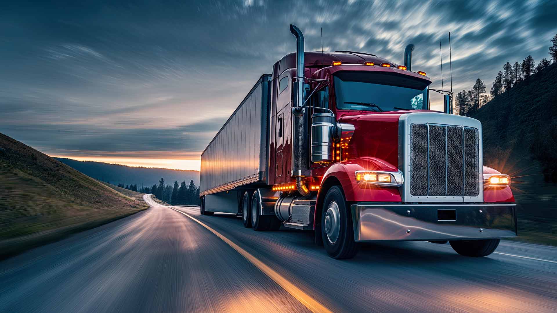red-semi-truck-driving Trucking Insurance Coverage