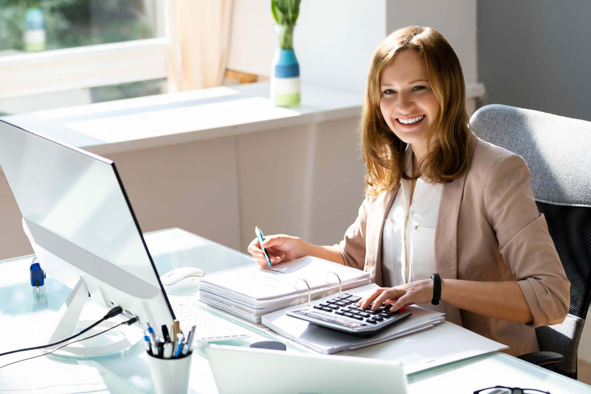 Professional Accountant Woman In Office Doing Accounting Insurance for Bookkeepers