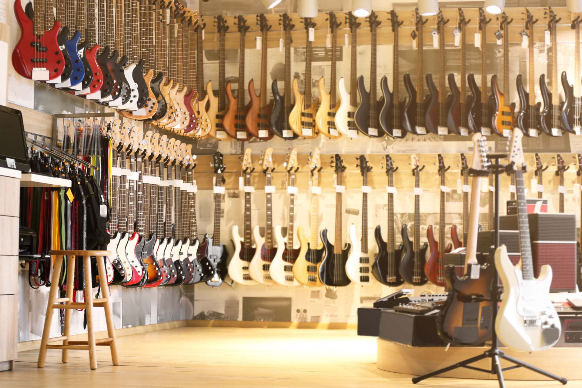 Guitars in music shop Insurance for Music Stores
