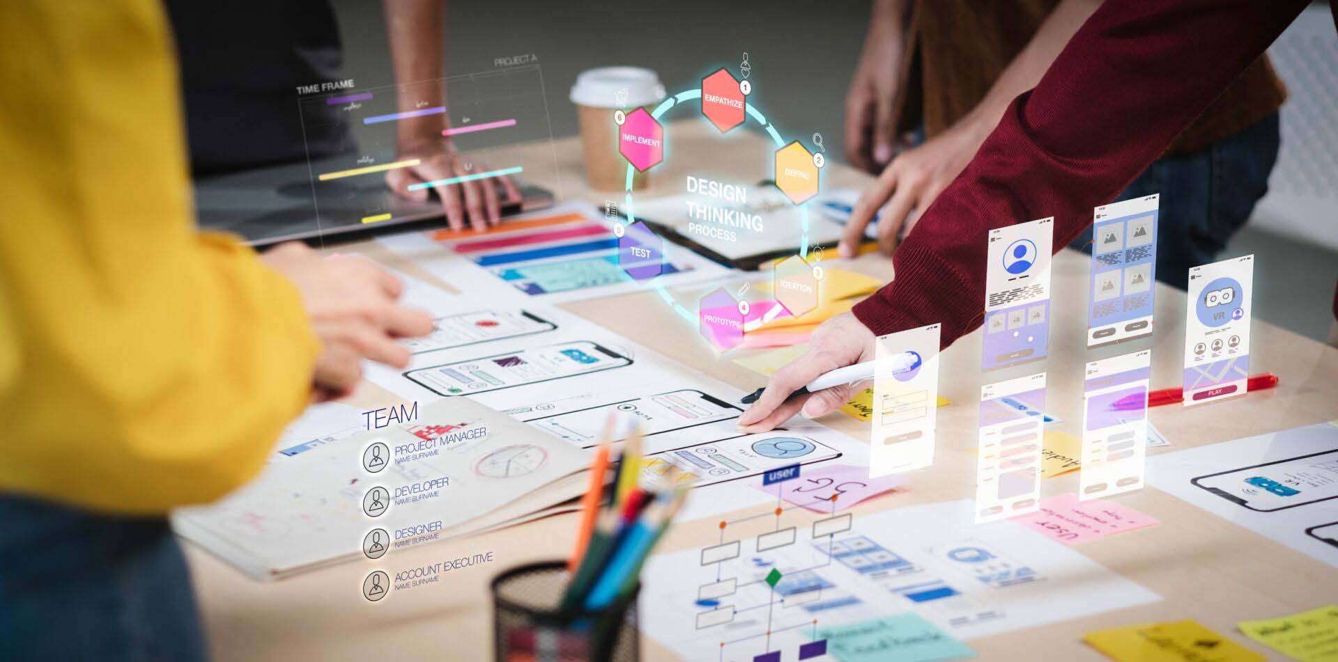 Close up ux developer and ui designer use augmented reality brai Insurance for Marketing Consultants