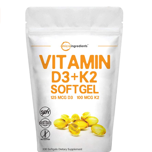 Micro Ingredients Vitamin D3 5,000 IU + K2 MK-7 100 mcg, 300 Softgels | 2-in-1 Vitamins D & K Complex | Extra Strength, Easy to Swallow, Non-GMO, Gluten Free