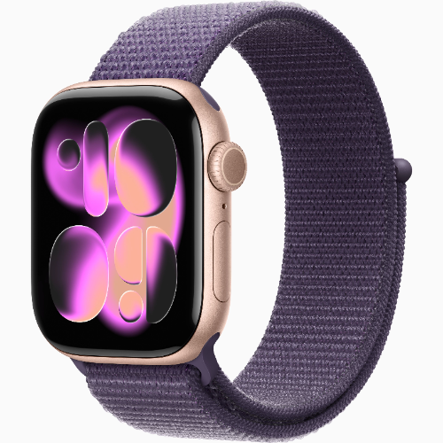 Apple Watch Series 11 GPS + Celullar, 42mm Rose Gold Aluminum Case with Purple Fog Sport Loop