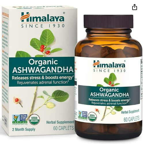 Himalaya Organic Ashwagandha Root, 60 Day Supply - Herbal Adrenal Support Supplements for Stress Relief and Energy Support - USDA Organic, Non-GMO, Vegan, Gluten Free, No Additives, 670 mg, 60 Caplets