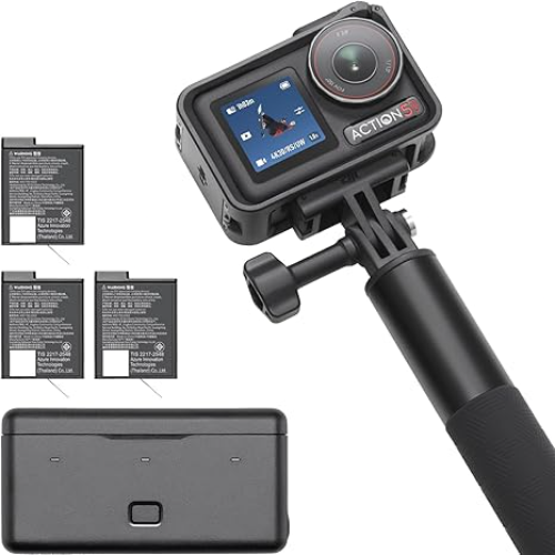 DJI Osmo Action 5 Pro Adventure Combo, cámara de acción 4K con sensor de 1/1.3 pulgadas, batería de 12 horas de duración prolongada con 3 baterías, estabilización, pantallas táctiles OLED duales, mini