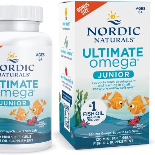 Nordic Naturals Ultimate Omega Jr., Strawberry - 120 Mini Soft Gels - 680 Total Omega-3s with EPA & DHA - Brain Health, Mood, Learning - Non-GMO - 60 Servings
