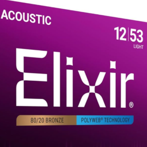 Cuerdas Elixir para guitarra acústica, bronce 80/20 con tecnología POLYWEB, tono cálido de larga duración con tacto cómodo, juego de 6 cuerdas, calibre ligero 12-53.