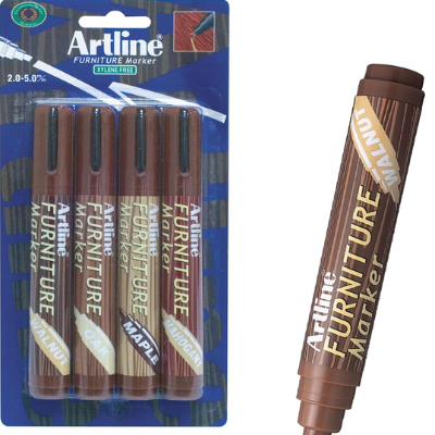 Artline Furniture Touch-Up Markers, Assorted Wood Tones, 2.0-5.0mm, 4 Pack 