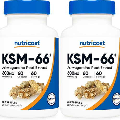 Nutricost KSM-66 Ashwagandha Root Extract 600mg, 60 Veggie Caps - 5% Withanolides - with BioPerine - Full-Spectrum Root Extract (Pack of 2)
