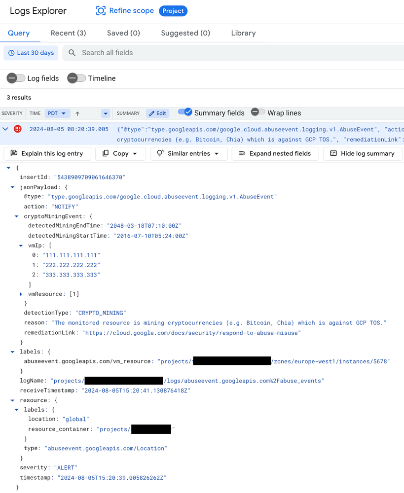 2 - Cloud Abuse Event Sample Log