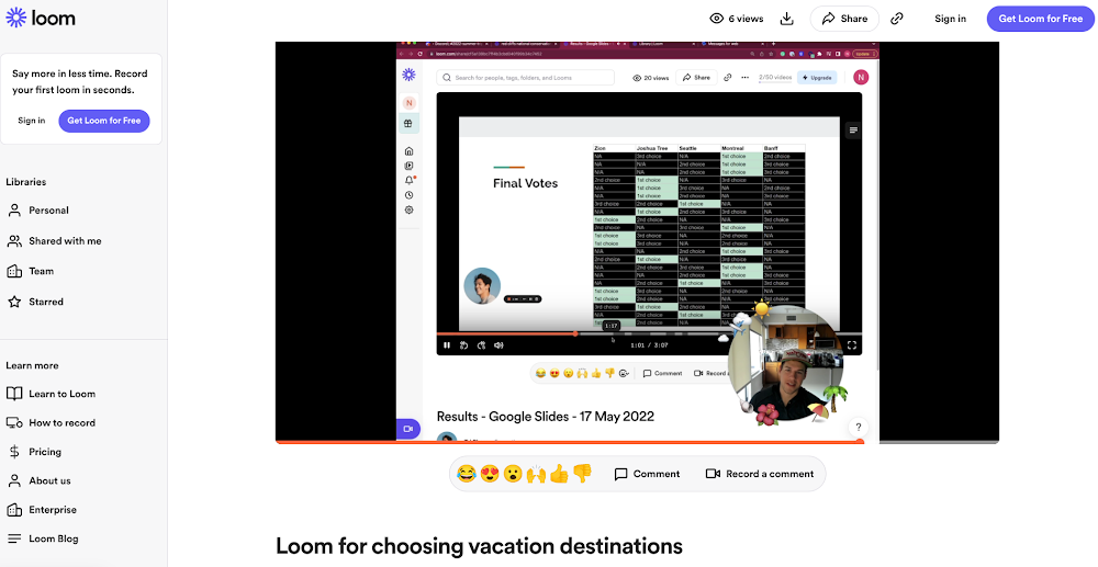 Loom being used to plan a group trip