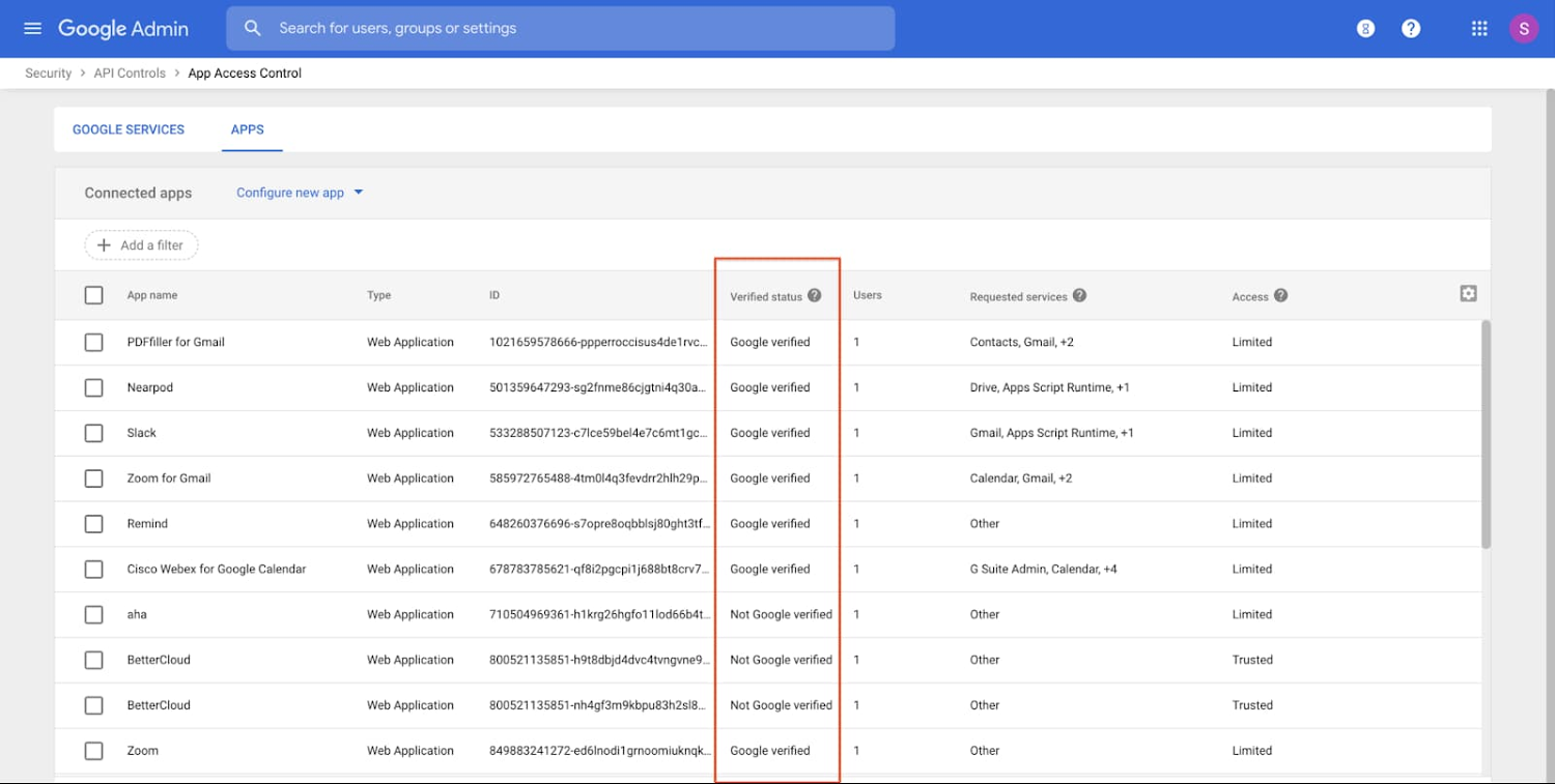 7 - Showing Google verified apps in Admin Console.jpg