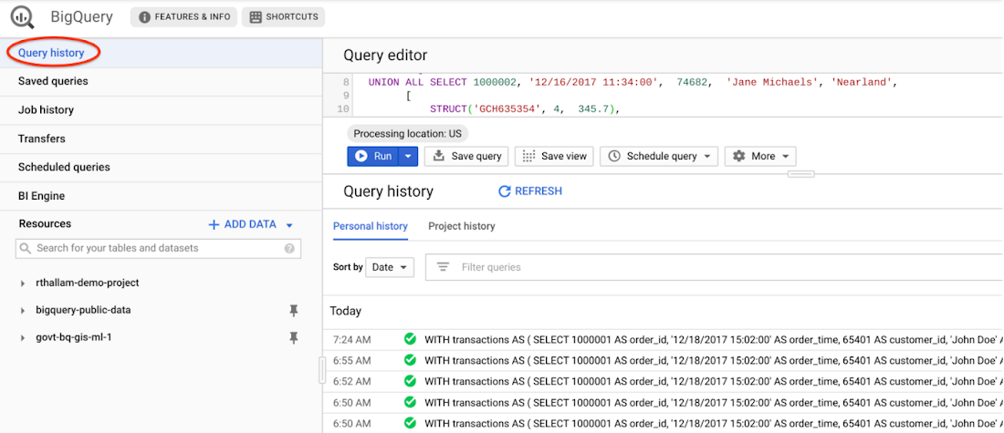 datagrip query history