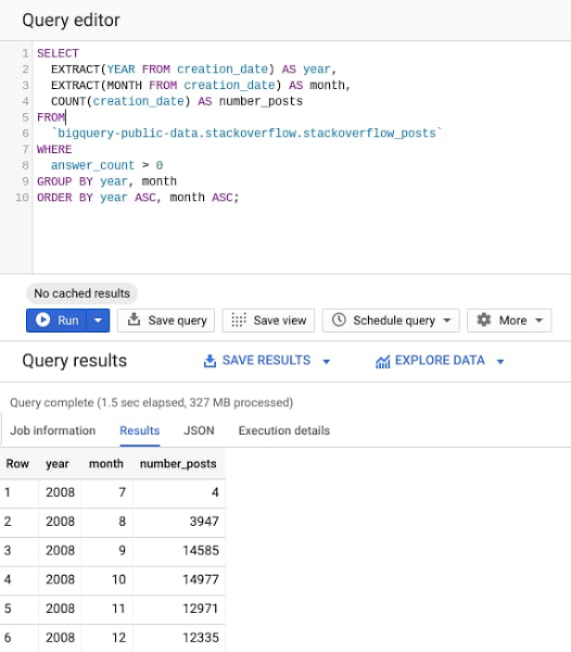 BigQuery: Query editor and query results