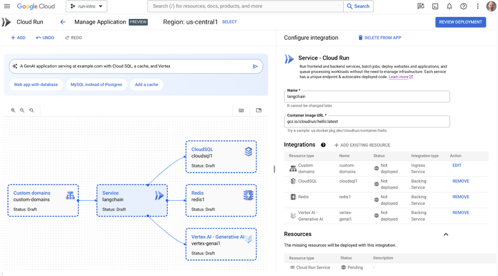 1- Cloud Run application canvas