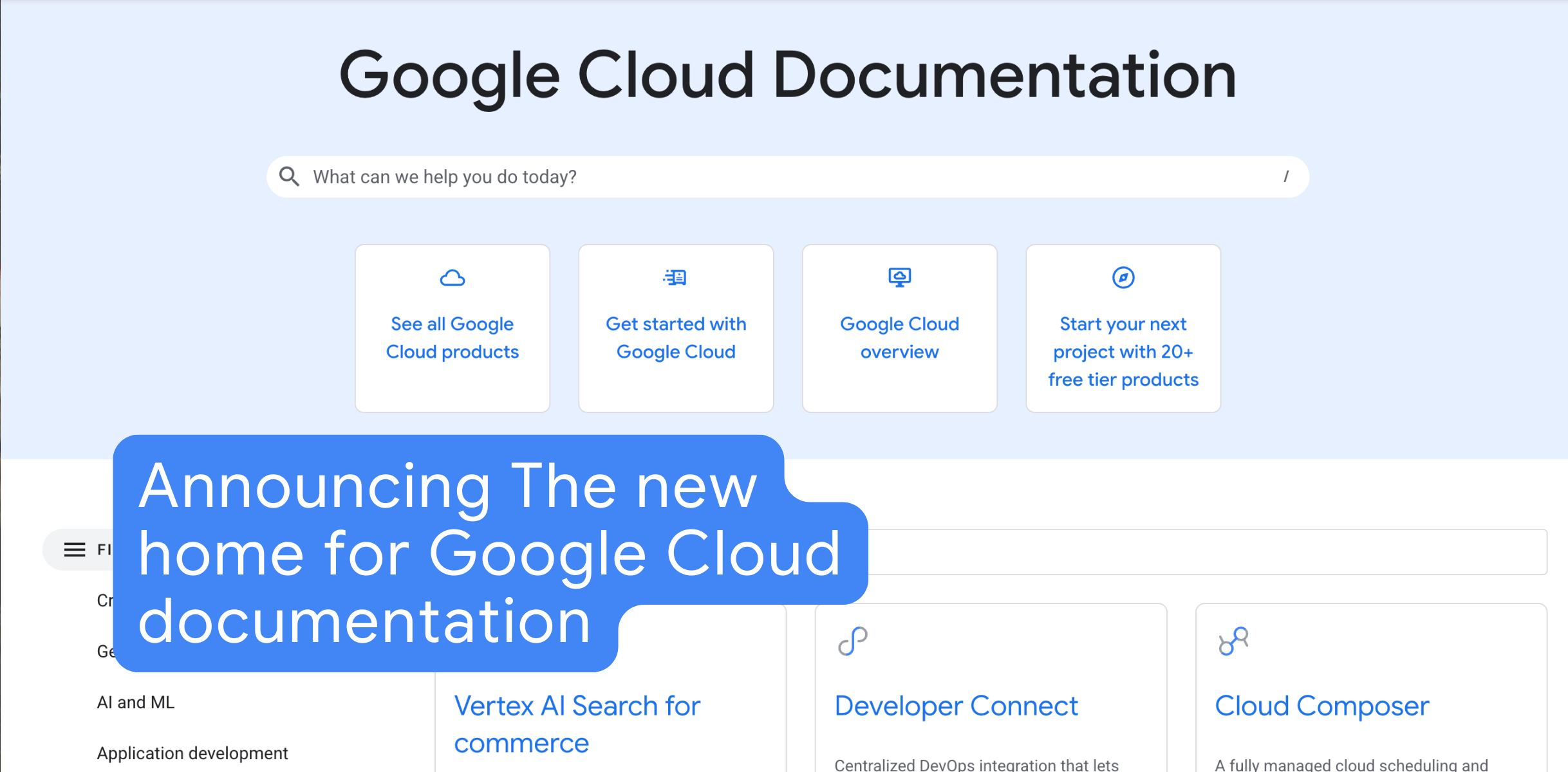 Announcing docs.cloud.google.com: The new home for Google Cloud documentation Announcing docs.cloud.google.com: The new home for Google Cloud documentation