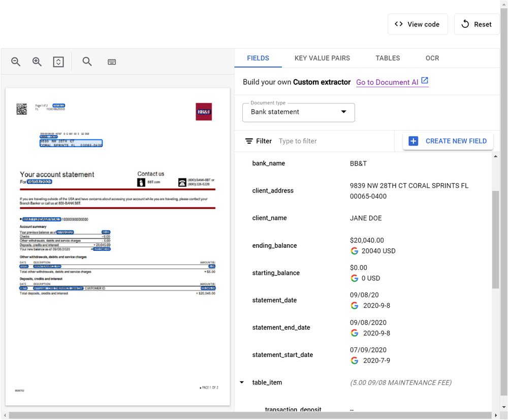 Document AI Custom Extractor