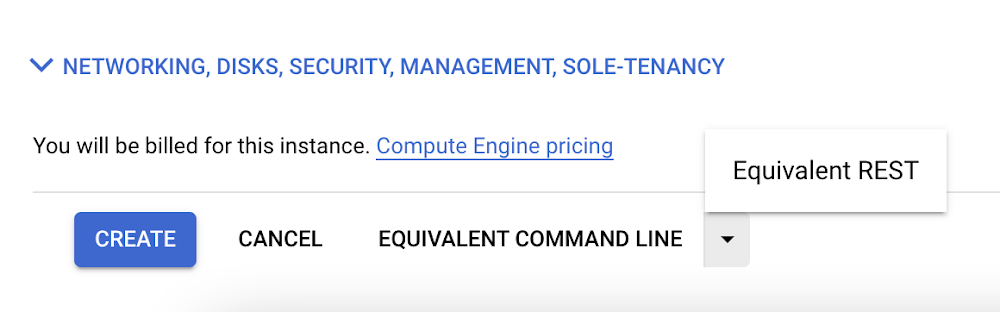 Equivalent REST in Compute Engine section