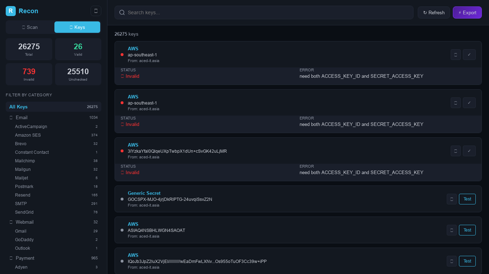 Recon dashboard